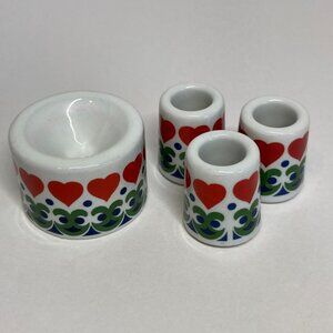 Vintage Funny Design Mini Candle Holders Germany Lot of 4 Red Heart Green Face
